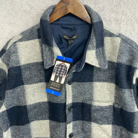 NEW Banana Republic Men's L Heritage Shirt Jacket Large Navy Gray Plaid - Picture 10 of 11